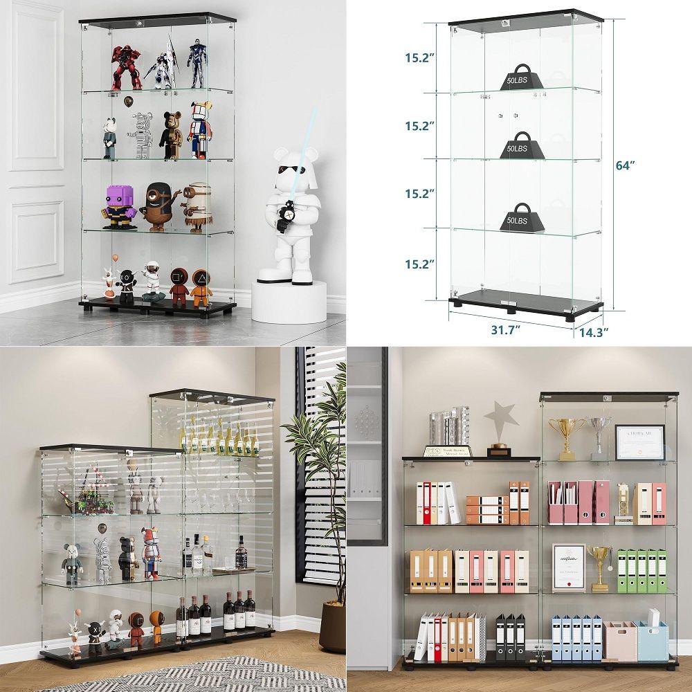 Vitrina con 4 Estantes, Puerta - Glass Cabinet Display reseña y precio